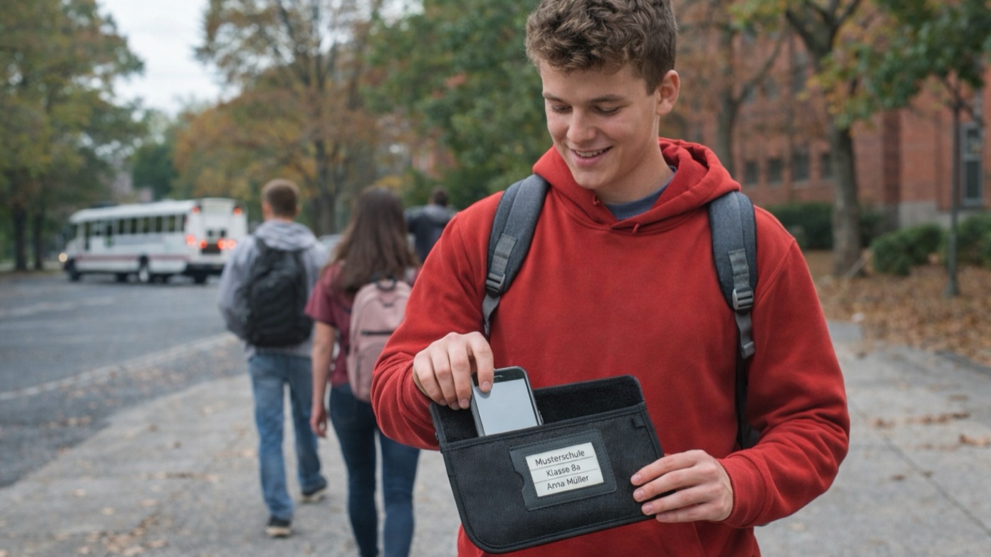 Schüler holt das Handy nach Unterrichtsende wieder aus der Tasche